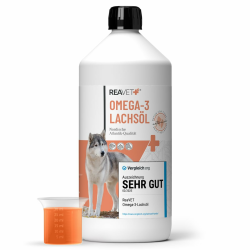🐾 TESTURTEIL SEHR GUT 2025 🐶 ReaVET Lachsöl Hunde 1 Liter - Reich an Omega 3 & 6, Fischöl Hund hochdosiert Angebot bei HelloDeals