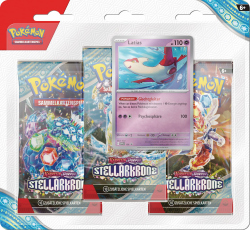 Pokémon-Sammelkartenspiel: 3er-Pack-Blister Karmesin & Purpur – Stellarkrone: Latias Angebot bei HelloDeals