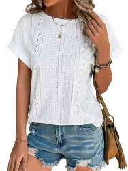 🌸 Cuptacc Damen Bluse Sommer Elegant 2025 Mode Lochstickerei Oberteil 🌸 Angebot bei HelloDeals