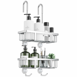 🚿 Duschablage Zum Hängen - Duschregal Shampoo Halterung Für Dusche Glastür - Ohne Bohren - Edelstahl Silber H-57cm Angebot bei HelloDeals