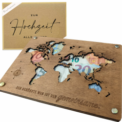 🎁 Holz Mail Geldgeschenk Hochzeit mit Weltkarte 🌍 - Hochzeitsgeschenke für Brautpaar Angebot bei HelloDeals