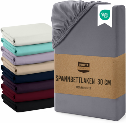 Angebot: Utopia Bedding - Spannbettlaken 180x200cm Bis 30 cm - Grau 🛏️ Angebot bei HelloDeals