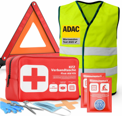 🚑🚨 3 in 1 Set Auto Erste Hilfe Kit 2025 - KFZ Verbandskasten, Warnweste & Warndreieck 🚨🚑 Angebot bei HelloDeals