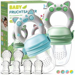 Fruchtsauger Baby - 2 Stück Zahnungshilfe + 6 Ersatz-Sauger in 3 Größen 🍎👶 Angebot bei HelloDeals