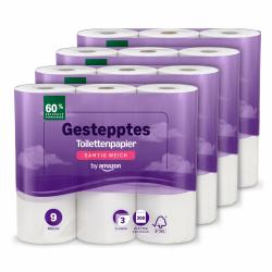🧻 by Amazon Toilettenpapier, 3-lagig Gestepptes, Samtig Weich, 36 Rollen (9 Rollen, 4-er Pack), 200 Blätter pro Rolle, FSC-Zertifiziert Angebot bei HelloDeals