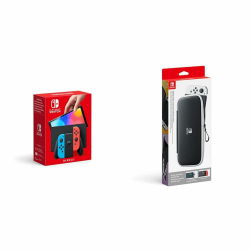 🎮 Nintendo Switch-Tasche & -Schutzfolie - Schwarz/Weiß + Konsole (OLED-Modell) Neon-Rot/Neon-Blau 🎮 Angebot bei HelloDeals