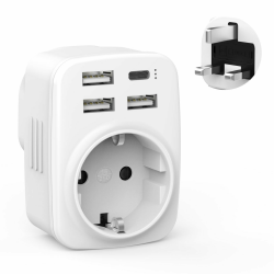 Reiseadapter UK Adapter England Deutschland Stecker mit 1 USB C 3 USB(3.4A) Angebot bei HelloDeals