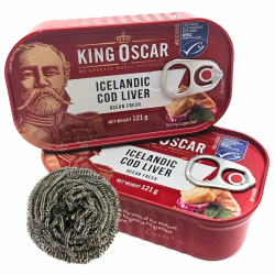 Angebot: 12 x King Oskar Dorschleber | Cod liver aus Island, Fisch Konserven (12 x 121g netto) + esnado Edelstahl Spiraltopfreiniger Gratis 🐟🌟 Angebot bei HelloDeals
