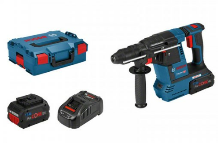Bosch Professional Akku-Bohrhammer mit SDS-plus GBH 18V-26 F, L-BOXX mit 2 x 8,0-Ah-Li-Ion-Akku ProCORE18V, Zubehör-Set - 061191000E