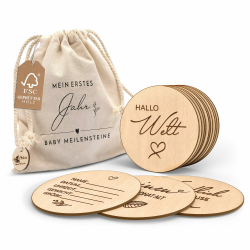Holz Meilensteinkarten Baby - 30 Meilensteine auf edlen Holzscheiben 🌟 Angebot bei HelloDeals
