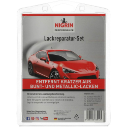 NIGRIN Performance Lackreparatur-Set, Kratzer Entferner, 1x Repair-Politur, 1x Finnish-Politur, 4x Profi –Schleifpapier, für leichte, mittlere und schwere Kratzer im Autolack Single Angebot bei HelloDeals