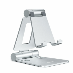 📱 NULAXY Verstellbar Handy Ständer Tisch: Faltbarer Handy Halterung Halter Aluminium Phone Stand für Schreibtisch - Silber B-Silber Angebot bei HelloDeals