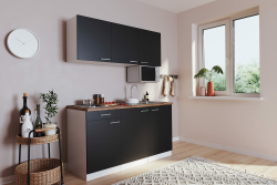 🔥 Super Deal! respekta Küche Miniküche Singleküche Luis 150 cm Weiß Schwarz Angebot bei HelloDeals