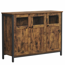 VASAGLE Sideboard, Küchenschrank mit Glastüren - Industriestil vintagebraun-tintenschwarz Angebot bei HelloDeals
