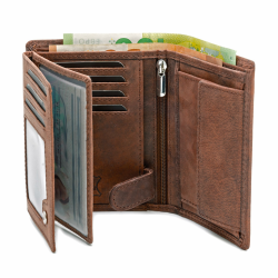 🌟 Fa.Volmer ® Ledergeldbörse aus echtem Büffelleder in Braun (Iron) - TÜV geprüfter RFID Schutz Angebot bei HelloDeals