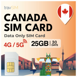 travSIM SIM Karte Kanada 🇨🇦 | 25 GB Mobile Daten mit 4G/5G | 30 Tage gültig Angebot bei HelloDeals