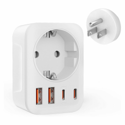 Reiseadapter USA-Adapter USA mit 2 USB 2 Typ-C(3.4A),mit 1 AC,5-in-1 USA Adapter Steckdose Angebot bei HelloDeals