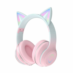 🎧 Usoun Kinderkopfhörer Bluetooth mit Katzenohr LED Design - Grau Rosa Angebot bei HelloDeals