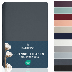 🌟 BARBONS Spannbettlaken 180x200cm - Dunkelgrau 100% Baumwolle Oeko-TEX Zertifiziert Angebot bei HelloDeals