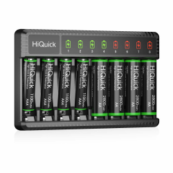 🔋🔌 HiQuick Akku Ladegerät mit 8 Ladeplätzen und LED Anzeige + 4 AA & 4 AAA Akkus Angebot bei HelloDeals