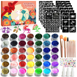 🌟 Jingyuanli Glitzer Tattoo Set Kinder - 42 Farben Temporäre Glitzertattoos für Mädchen Angebot bei HelloDeals