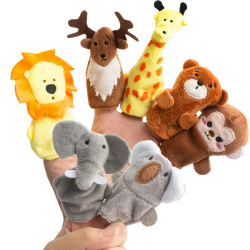 🎁 7 Stücke Niedliche Tierchen Fingerpuppen Wildes Tier Spielzeug 🐯🦌🦒🐨🐻🐘🐵 Angebot bei HelloDeals