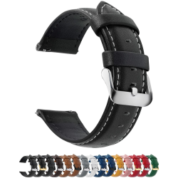 Fullmosa 12 Farben Uhrenarmband 14/16/18/19/20/22/24mm 🕒🎨, Smart watch Lederarmband für Samsung Galaxy Watch/Huawei Watch/Garmin/Fossil,Schwarz 22mm 🖤 22MM Schwarz+silber Schnalle Angebot bei HelloDeals