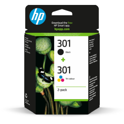 🖨️ HP 301 2er-Pack Tintenpatronen, 1 schwarz und 1 dreifarbig Original (N9J72AE) Schwarz/Rot/Blau/Gelb - Sonderangebot! Angebot bei HelloDeals