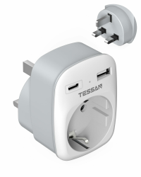 🔌🔋 TESSAN Adapter England Deutschland Stecker, 3 in 1 Steckdosenadapter mit USB C und USB A Angebot bei HelloDeals