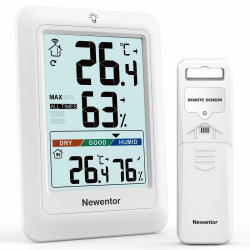 🌡️🏡 Newentor MAX MIN Thermometer innen außen 24/48 Std./alle Zeiten - Hygrometer Luftfeuchtigkeitsmesser mit Luftkomfort - Wetterstation Funk mit Außensensor - Raumthermometer innen mit Beleuchtung, Weiß Weiß 1*Station + 1*Außensensor Angebot bei HelloDeals