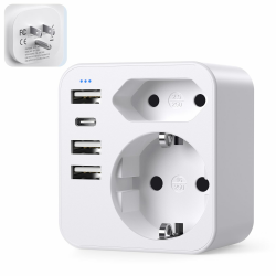 🔌🔋🌎 ACABUMA 6-in-1 USA Adapter mit 3USB 1USB C (3.4A) Angebot bei HelloDeals