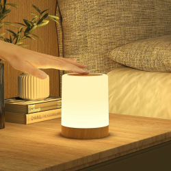 🌟 Bonsery LED Nachttischlampe Touch Dimmbar - Multifunktionale Holzmaserung Tischlampe 🌙 Angebot bei HelloDeals