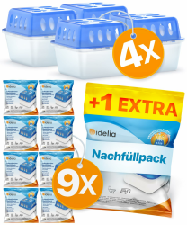 Idelia® 4x Luftentfeuchter + 9x 400g Nachfüllpacks - Raumentfeuchter für Bad, Keller uvm. bis 40m² 🌬️🏠 Angebot bei HelloDeals