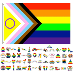 GoldRock Progress Pride Flagge Set - Regenbogen Flagge 150x90 cm + 50 Stück LGBTQ Sticker 🌈 Angebot bei HelloDeals