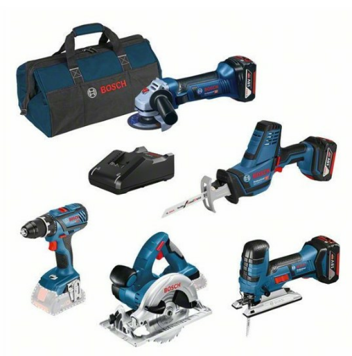 Bosch Professional Kombi-Set, mit 3 Akkus, Schnellladegerät und Werkzeugtasche - 0615990L59