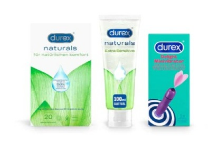 Natürlich Intensiv - Durex Naturals, 20 Kondome, Durex Naturals Gleitgel, 100ml, Durex Delight Minivibrator