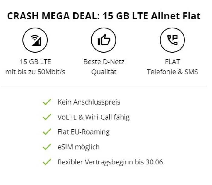 CRASH MEGA DEAL: 15 GB LTE Allnet Flat