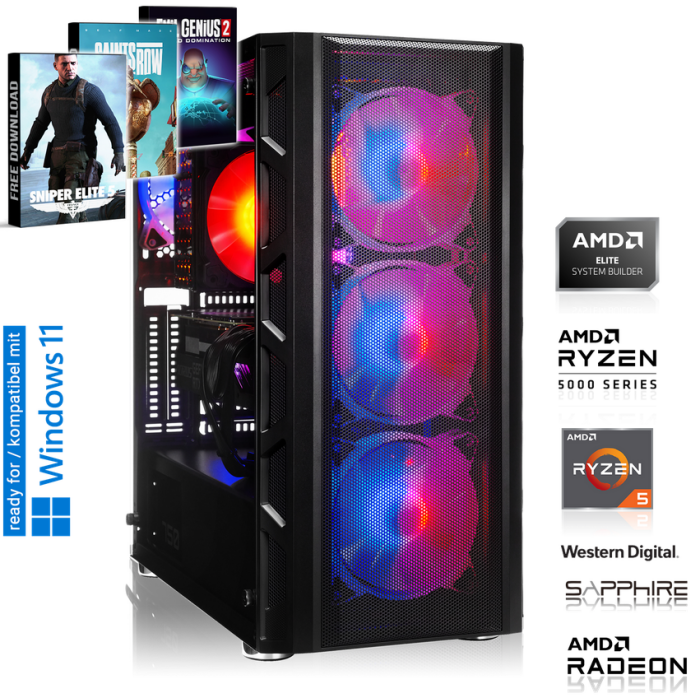 GAMING PC | AMD AM4 Ryzen 5 5500 6x3.60GHz | 16GB DDR4 | Radeon RX 6700 10GB Sapphire Pulse | 1000GB WD Blue SSD