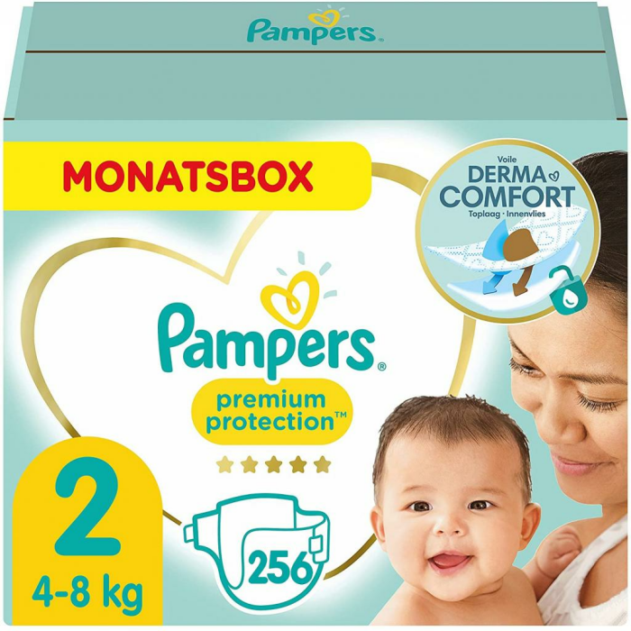 MONATSPACK Pampers Baby Windeln Größe 2 (4-8kg) Premium Protection, 256 Stück