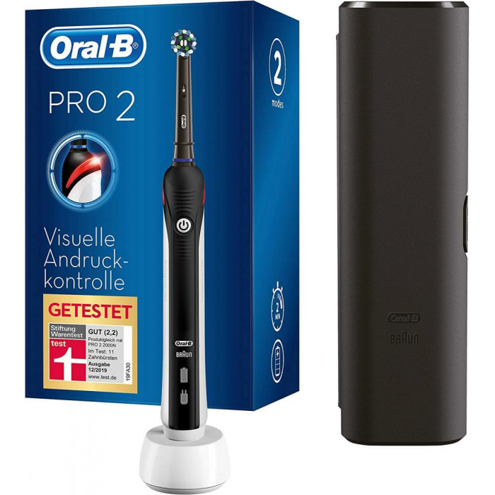 Oral-B Pro 2 2500 Elektrische Zahnbürste mit 1 Drucksensorgriff, 1 Bürstenkopf und 1 Reiseetui