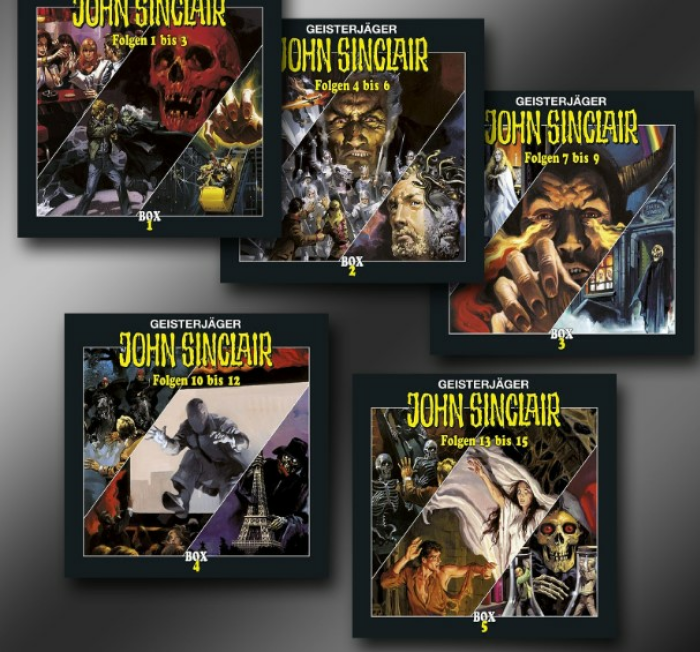 John Sinclair Starterpaket mit den Folgen 1 - 15 in 5 Boxen zu je 3 Hörspiel CDS