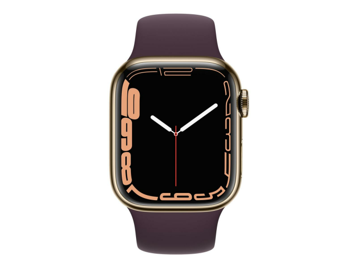 Apple Watch Series 7 GPS + Cellular 41 mm Edelstahlgehäuse gold, Sportarmband dunkelkirsch
