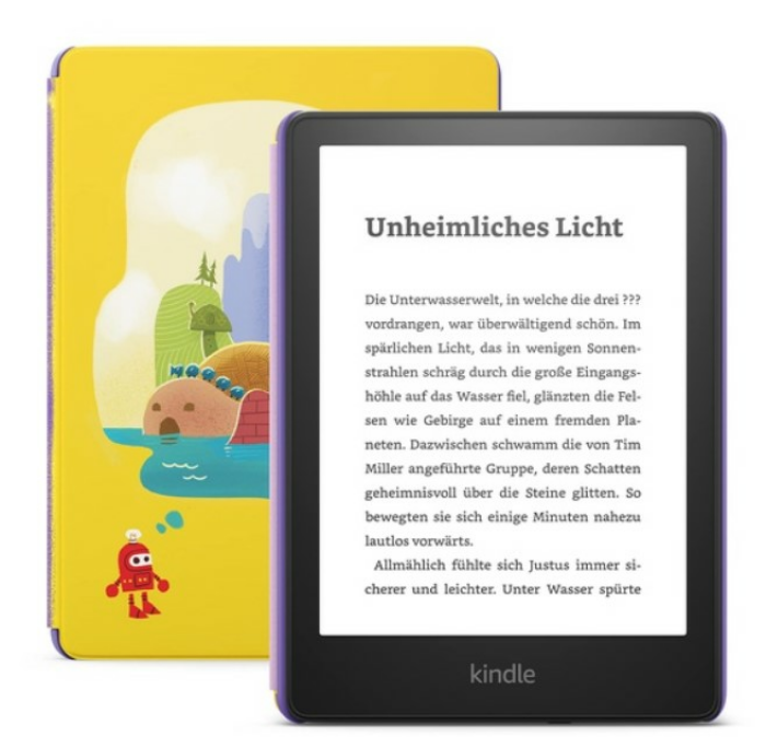 Amazon Kindle Paperwhite Kids 11. Gen schwarz 8GB, ohne Werbung, inkl. Hülle - 3 verschiedene Designs (für kurze Zeit)
