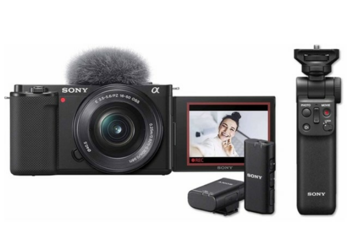 Sony Vlog-Kamera Alpha ZV-E10 + SEL 16-50mm PZ OSS + Bluetooth Griff GP-VPT2BT