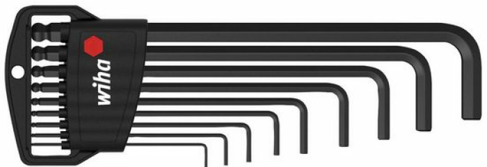 Wiha Werkzeugset Stiftschlüssel (03879), 10-tlg., im Classic-Halter, Sechskant-Kugelkopf, schwarzoxidiert schwarz