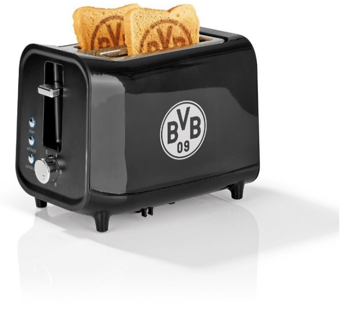 BVB Toaster mit Soundfunktion mit Logo, 800W, Edelstahl, schwarz-silber