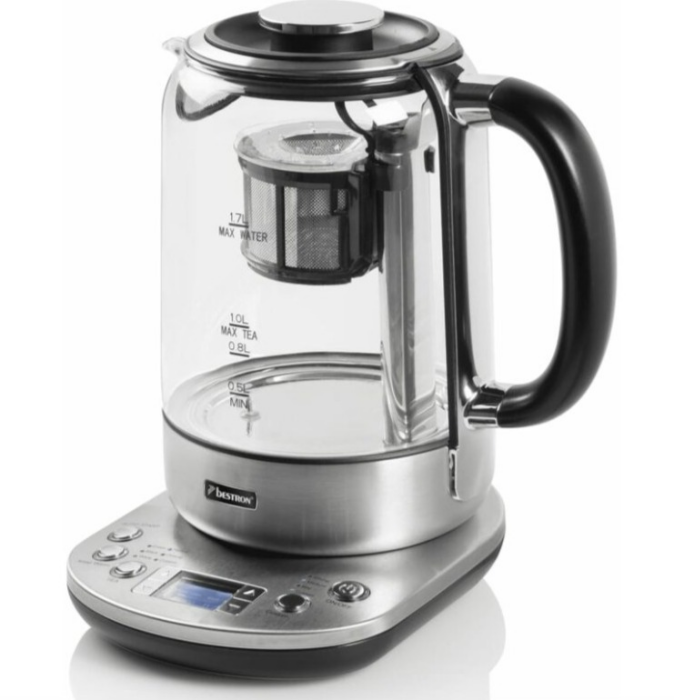 Bestron 2 in 1 Teeautomat & Wasserkocher, Teemaschine mit automatisiertem Teesieb & 5 vorinstallierten Teeprogrammen, LCD-Bedienfeld & Timer-Funktion