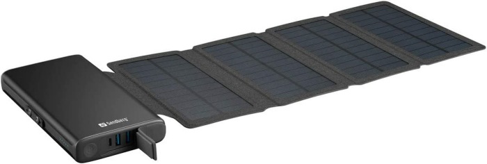 Sandberg Solar 4-Panel Powerbank 25000 - Solar-Powerbank - Li-Pol - 25000 mAh - 92.5 Wh - 18 Watt - 3 A (2 x USB, USB-C) - auf Kabel: Micro-USB, USB-C