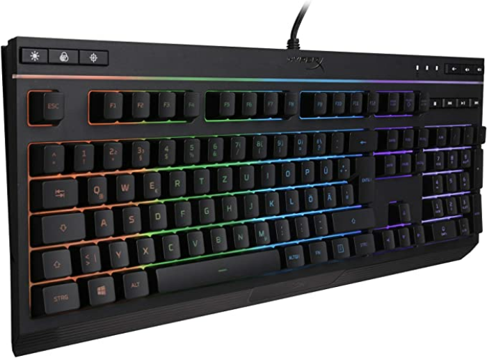 HyperX HX-KB5ME2-DE Alloy Core RGB Kabelgebunden Gaming-Tastatur Beleuchtet, Spritzwassergeschützt Deutsch, QWERTZ Schwarz