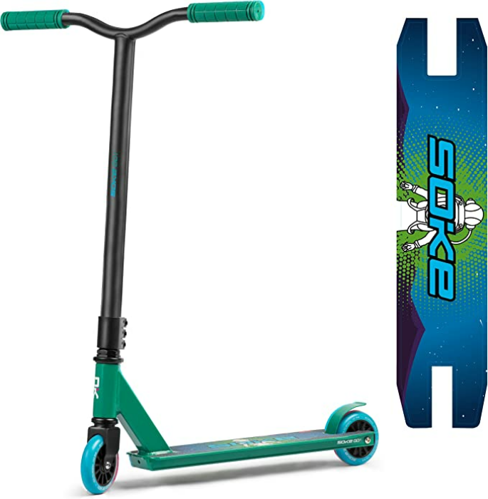 SOKE Stunt Scooter GO! Kick-Scooter mit ABEC 9 Kugellager Tretroller Trick Roller für Erwachsene und Kinder Zweirad Freestyle Cityroller | 2 Räder | Tragkraft 100kg (Grün)